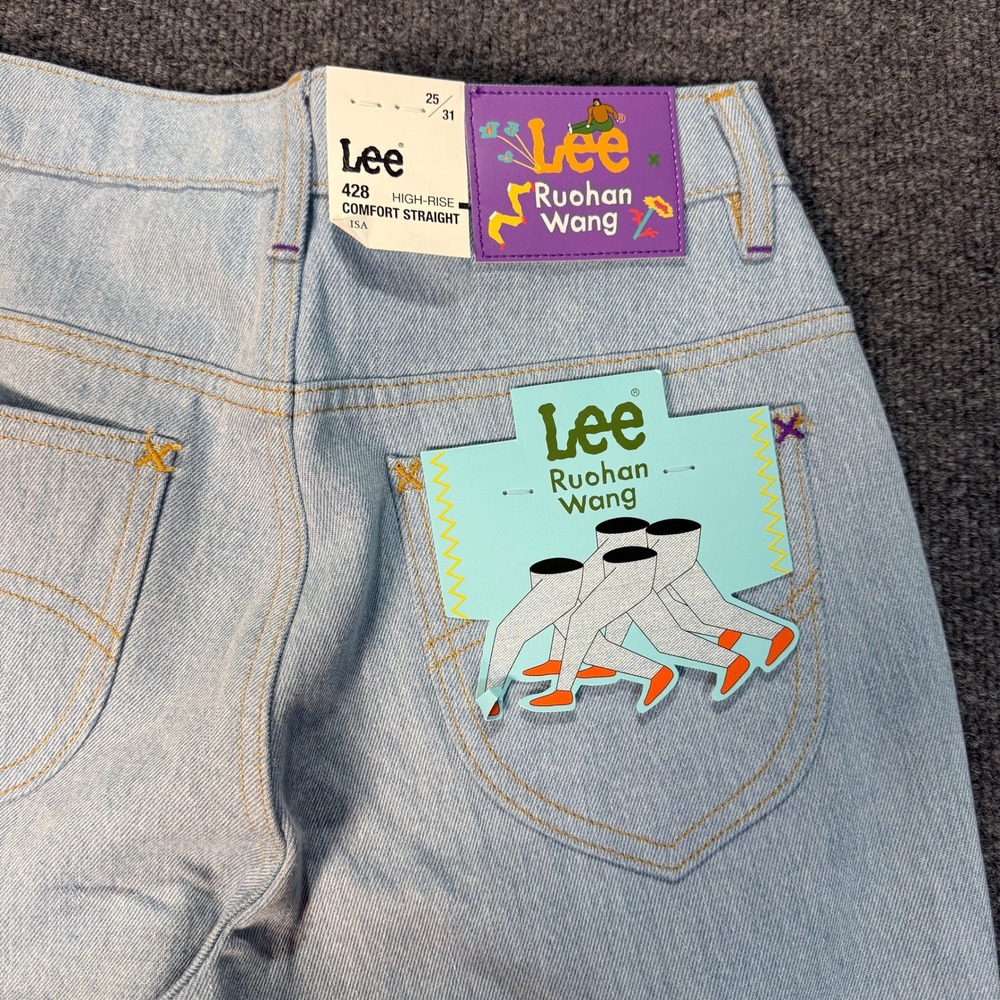 Lee x Ruohan Wang Rose Garden Print Wide Leg Jeans Light Wash Women 25x31 NWT - Picture 10 of 11